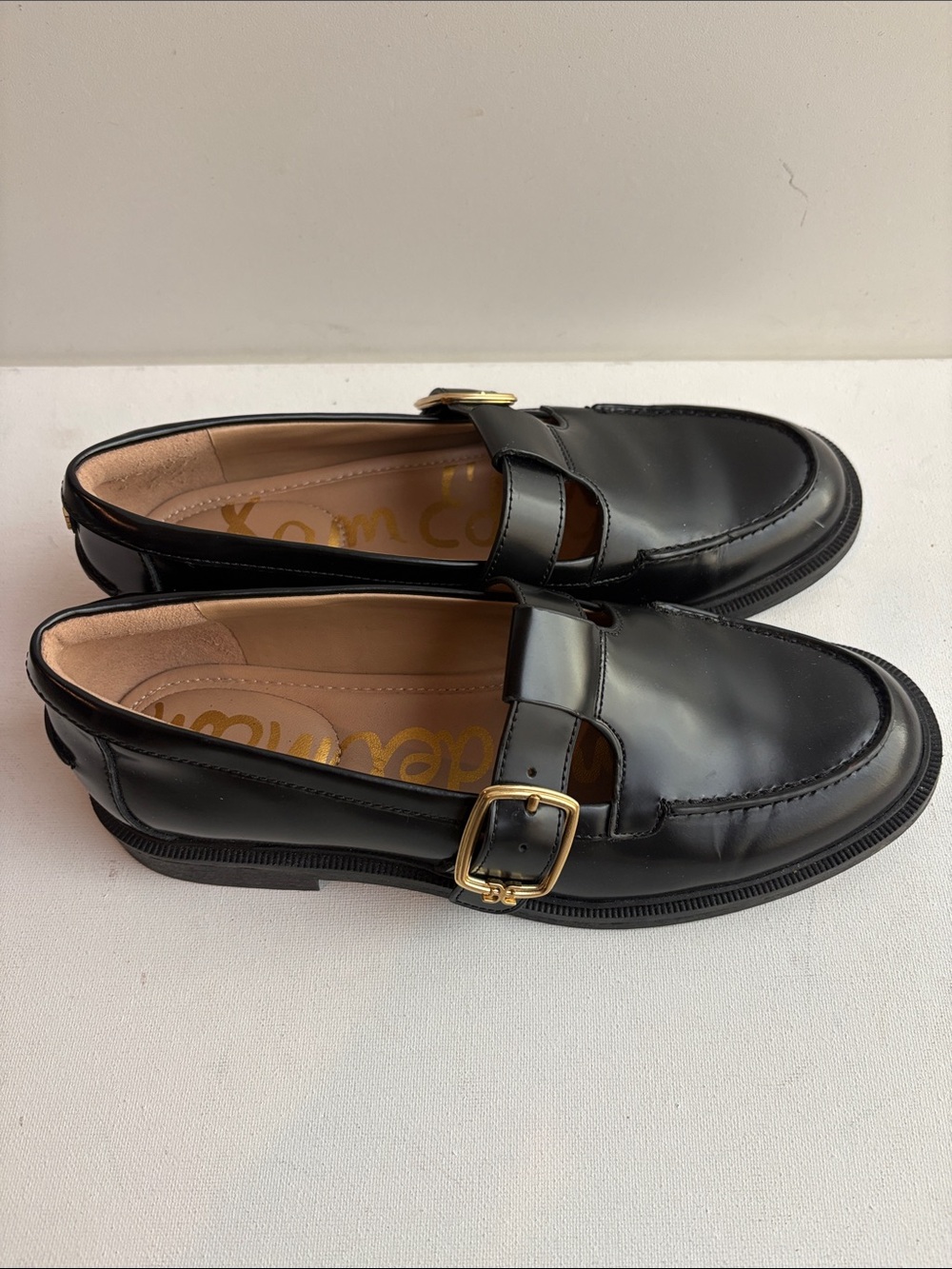 Sam Edelman Elaina Black Leather T-Strap Loafers 6.5 - Picture 8 of 10